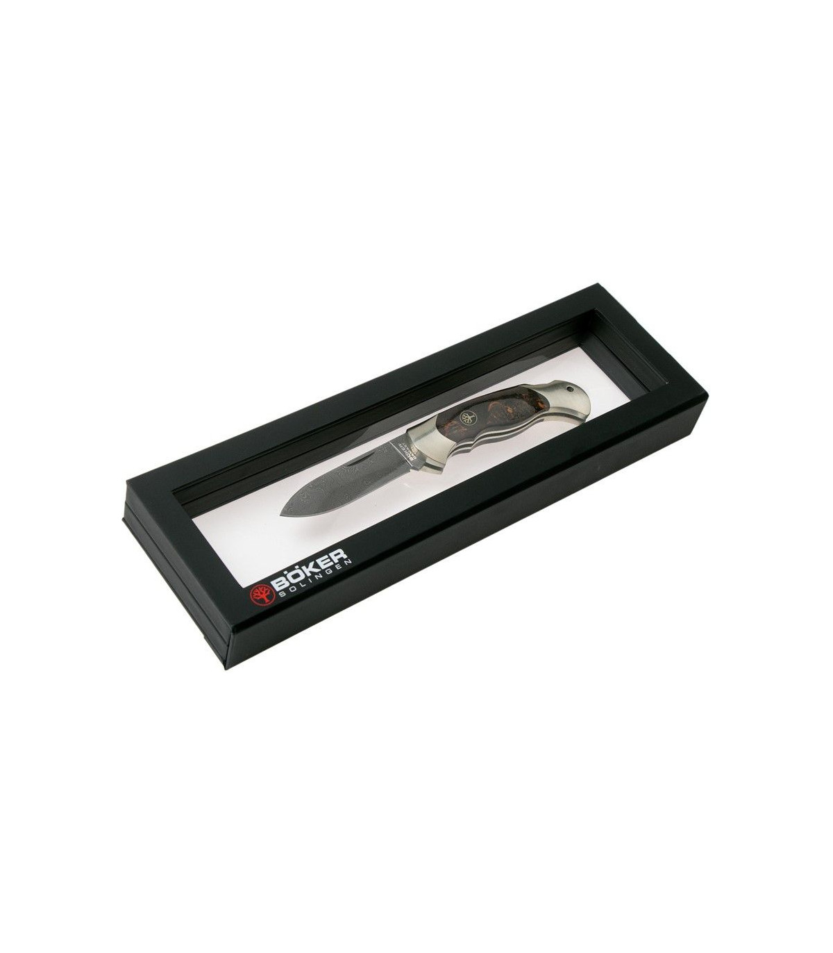 Navaja de LUJO "BÖKER SCOUT SPEARPOINT MASERBIRKE DAMAST" por 399,00 €