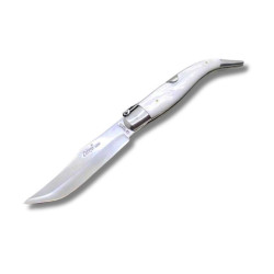 NAVAJA ARTESANA ALBACETEÑA ACRÍLICO BLANCO CON VIROLA  CELAYA 1120-PBL INOX