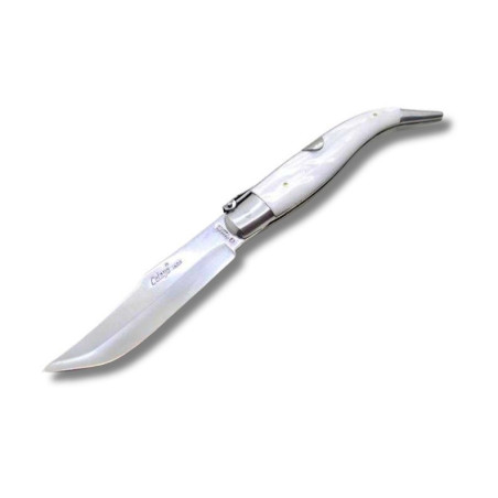 NAVAJA ARTESANA ALBACETEÑA ACRÍLICO BLANCO CON VIROLA  CELAYA 1120-PBL INOX