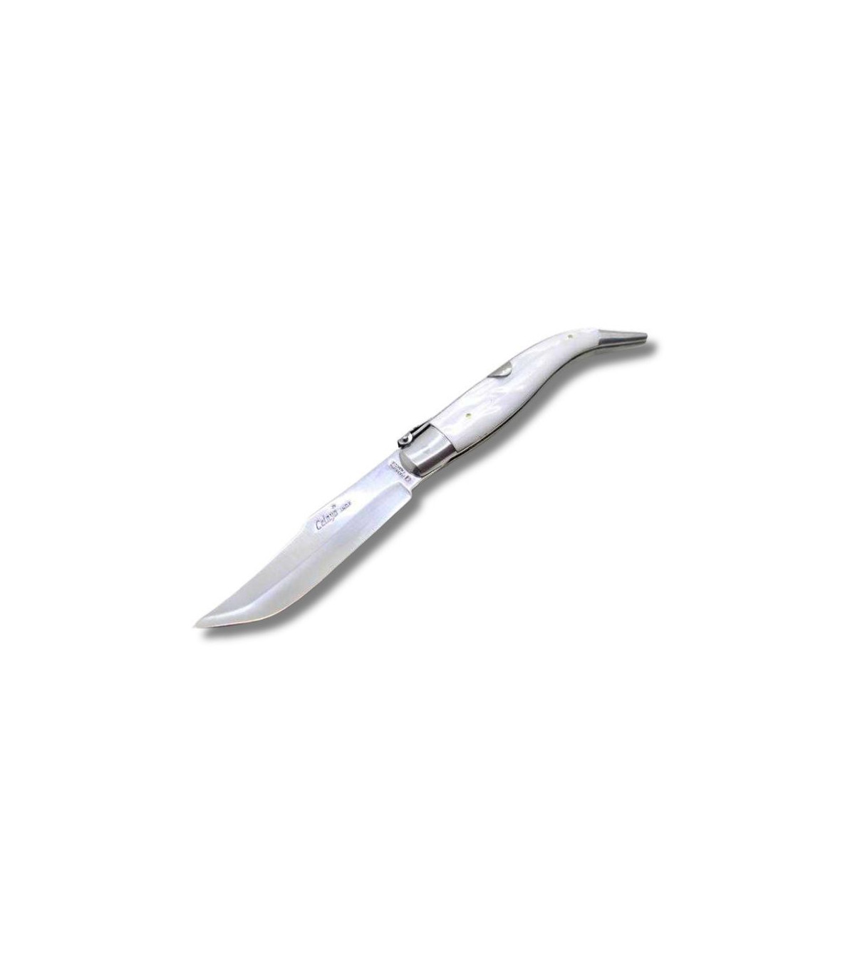 NAVAJA ARTESANA ALBACETEÑA ACRÍLICO BLANCO CON VIROLA  CELAYA 1120-PBL INOX