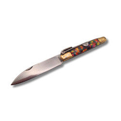 NAVAJA ARTESANA MACHETE LATON IMPRESION DE PISTO R.BUSTOS 1