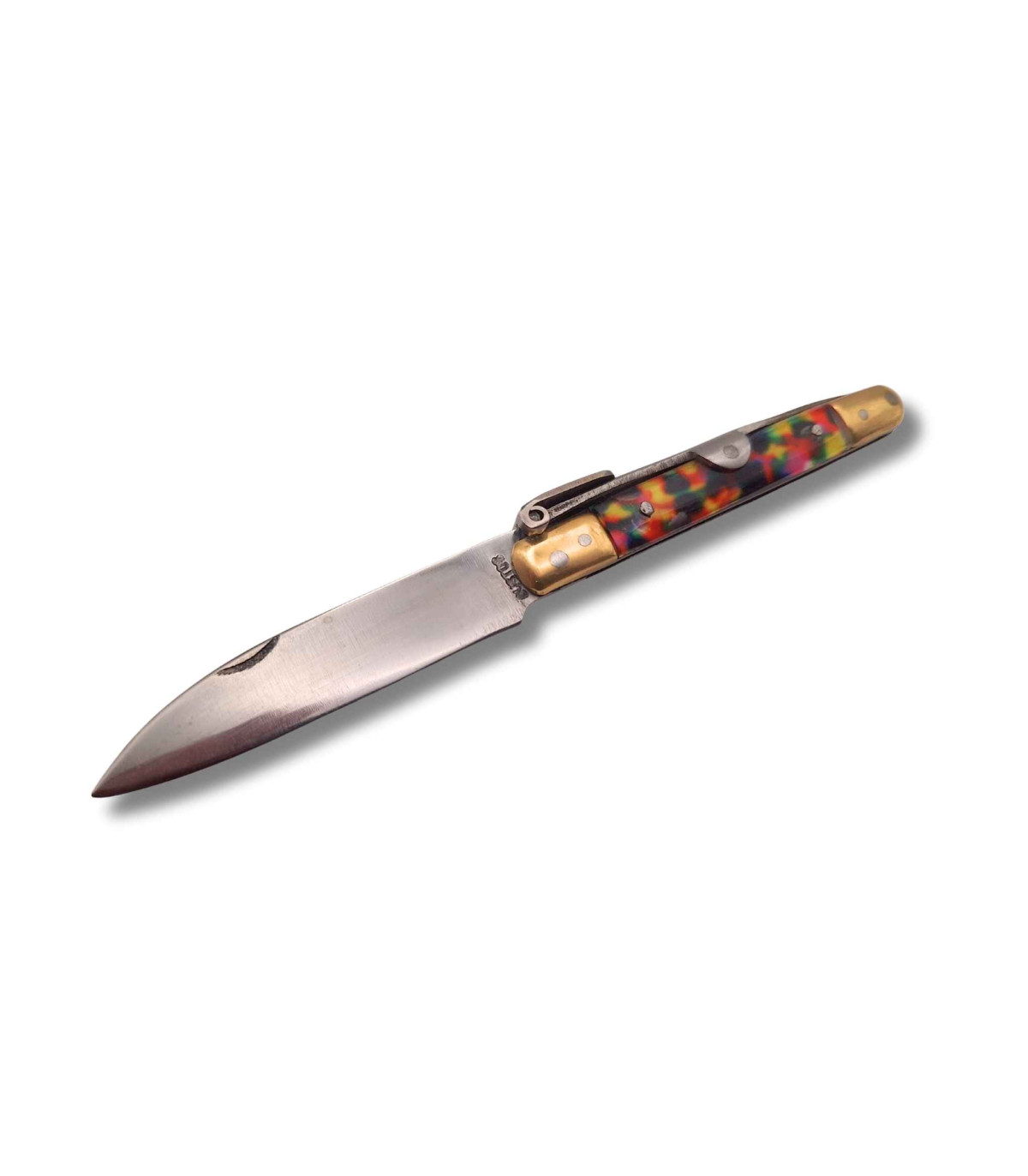 NAVAJA ARTESANA MACHETE LATON IMPRESION DE PISTO R.BUSTOS 1